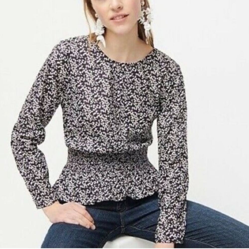 J Crew Liberty Misti Valeria Ditsy Floral Print Smocked Long Sleeve Blouse XS
